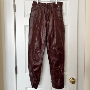 Etienne Aigner Maroon Leather Pants